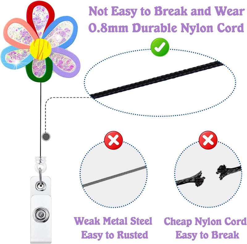 Bydevia Cute Flower Shaker Badge Reel Retractable for Nurse Nursing Student RN CNA LPN Medical Worker & Teacher, Funny Pediatric Nurse Gifts, Flower Badge Holder with Alligator Clip & 24” Durable Nylon Cord - Image 4